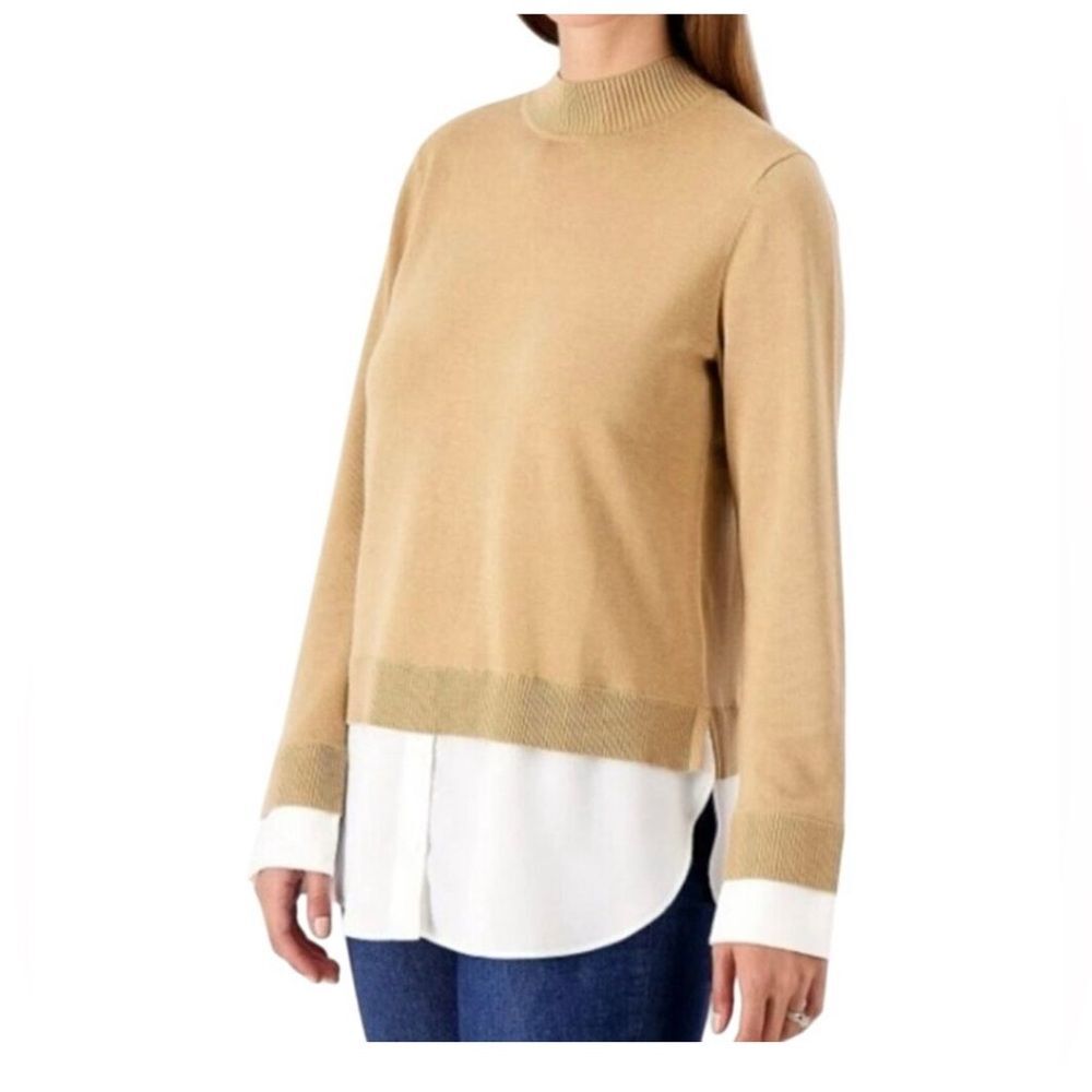 ISAAC MIZRAHI Live Mock Neck Sweater Twofer Pullover Camel Top 3X Petite NWT
